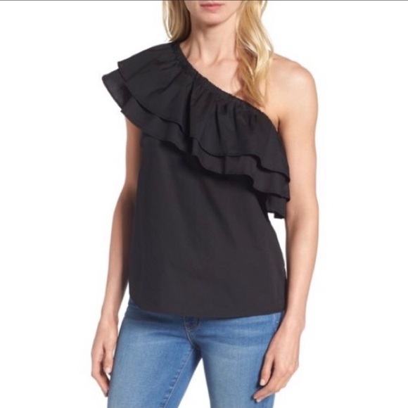 Halogen Black One Off Shoulder Ruffle Top Size S - Picture 2 of 8